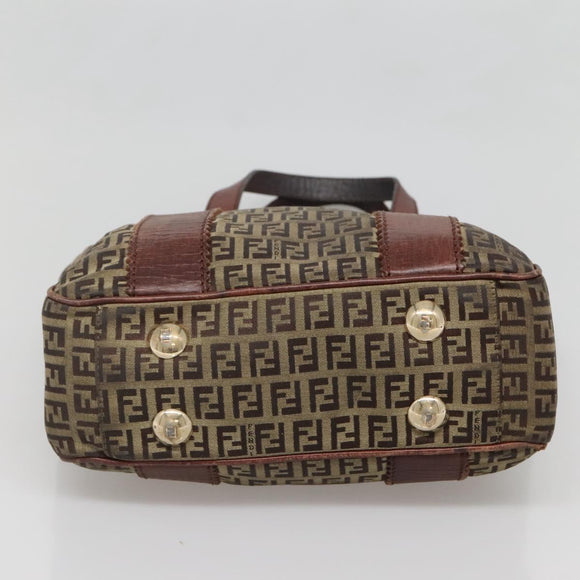 FENDI Zucchino Canvas Tote Bag Brown Gold Auth 139280