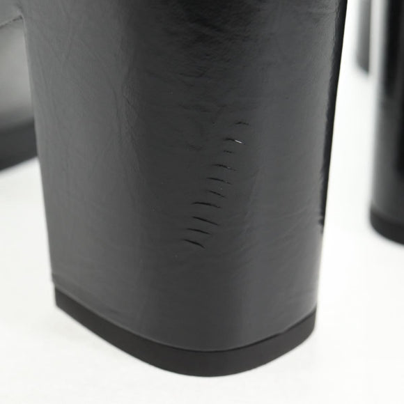 CHANEL Matelasse Heel Sandals Leather Blue CC Auth 139286M