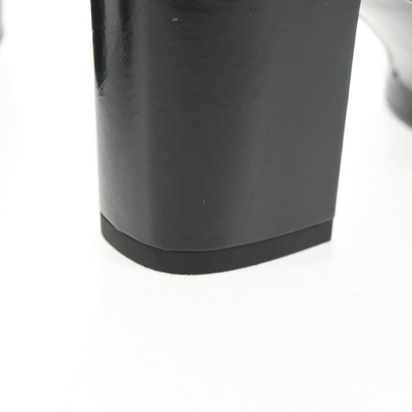 CHANEL Matelasse Heel Sandals Leather Blue CC Auth 139286M