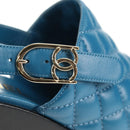 CHANEL Matelasse Heel Sandals Leather Blue CC Auth 139286M-17