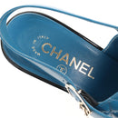 CHANEL Matelasse Heel Sandals Leather Blue CC Auth 139286M-19