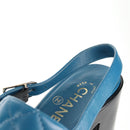 CHANEL Matelasse Heel Sandals Leather Blue CC Auth 139286M-20