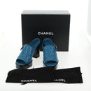 CHANEL Matelasse Heel Sandals Leather Blue CC Auth 139286M-24