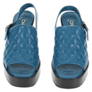 CHANEL Matelasse Heel Sandals Leather Blue CC Auth 139286M-3