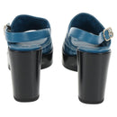 CHANEL Matelasse Heel Sandals Leather Blue CC Auth 139286M-4