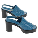 CHANEL Matelasse Heel Sandals Leather Blue CC Auth 139286M-6