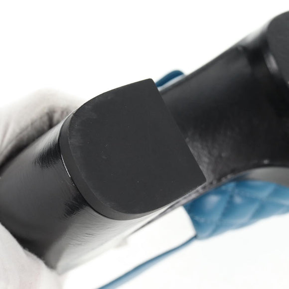 CHANEL Matelasse Heel Sandals Leather Blue CC Auth 139286M