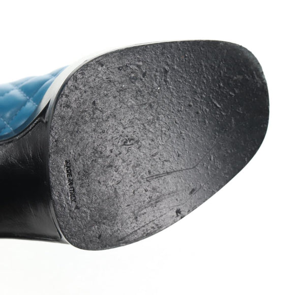 CHANEL Matelasse Heel Sandals Leather Blue CC Auth 139286M