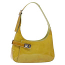 Salvatore Ferragamo Gancini Bag Patent leather Yellow Silver Auth 139287-1