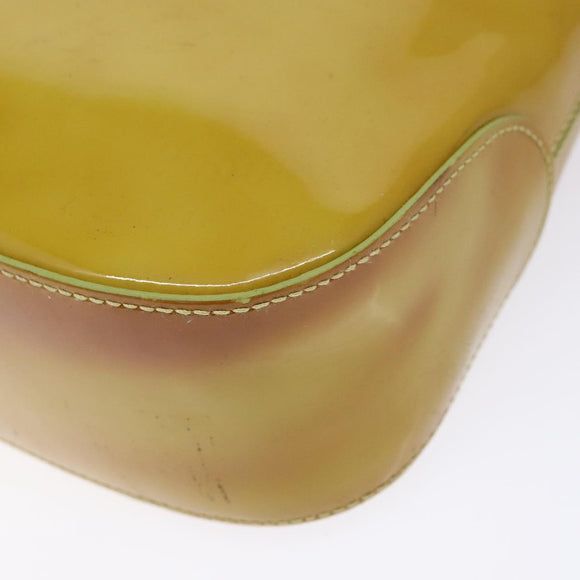 Salvatore Ferragamo Gancini Bag Patent leather Yellow Silver Auth 139287