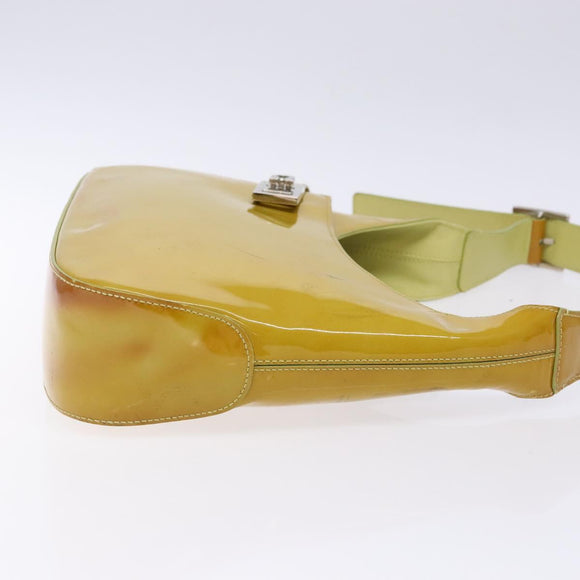 Salvatore Ferragamo Gancini Bag Patent leather Yellow Silver Auth 139287