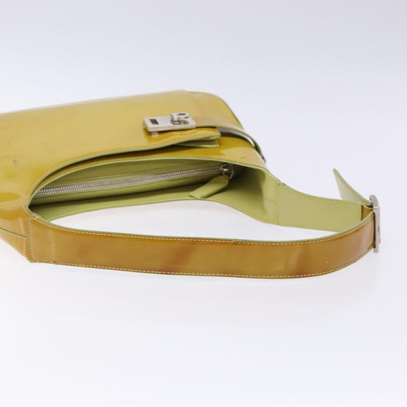 Salvatore Ferragamo Gancini Bag Patent leather Yellow Silver Auth 139287