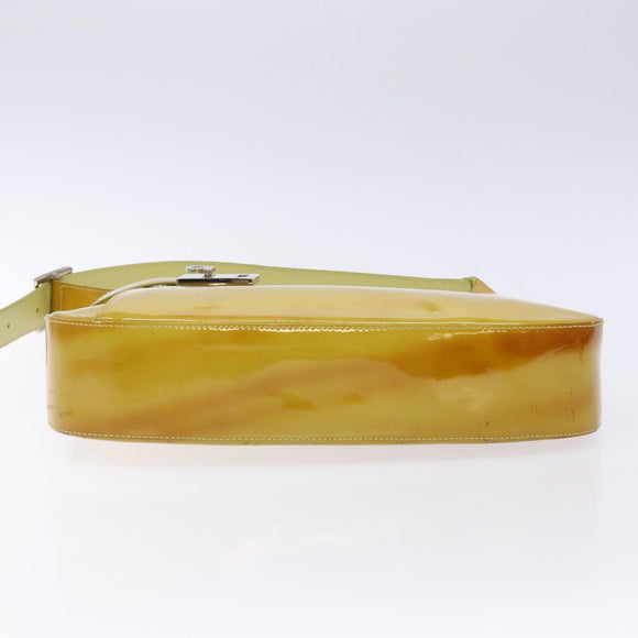 Salvatore Ferragamo Gancini Bag Patent leather Yellow Silver Auth 139287