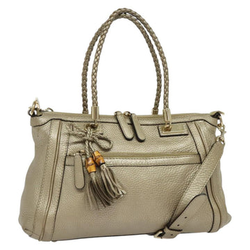 GUCCI Bamboo Tote Bag Leather 2way Gold 282300 Auth 139306