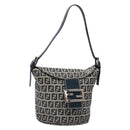FENDI Zucchino Canvas Mamma Baguette Shoulder Bag Navy Gold Auth 139307-1