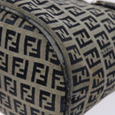 FENDI Zucchino Canvas Mamma Baguette Shoulder Bag Navy Gold Auth 139307-9