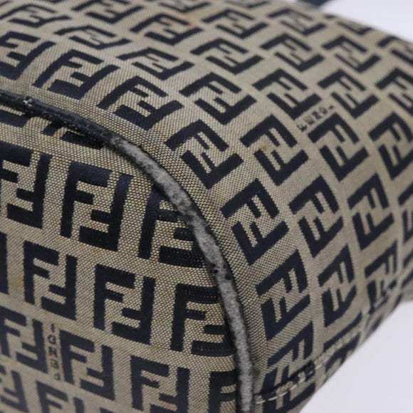 FENDI Zucchino Canvas Mamma Baguette Shoulder Bag Navy Gold Auth 139307