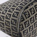 FENDI Zucchino Canvas Mamma Baguette Shoulder Bag Navy Gold Auth 139307-16