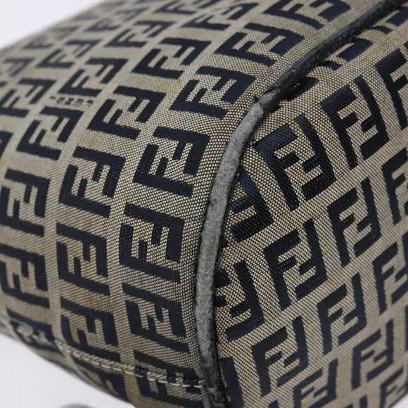 FENDI Zucchino Canvas Mamma Baguette Shoulder Bag Navy Gold Auth 139307