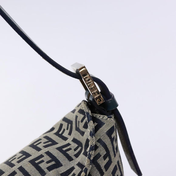 FENDI Zucchino Canvas Mamma Baguette Shoulder Bag Navy Gold Auth 139307