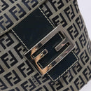 FENDI Zucchino Canvas Mamma Baguette Shoulder Bag Navy Gold Auth 139307-17