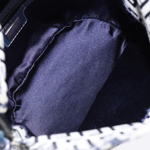 FENDI Zucchino Canvas Mamma Baguette Shoulder Bag Navy Gold Auth 139307