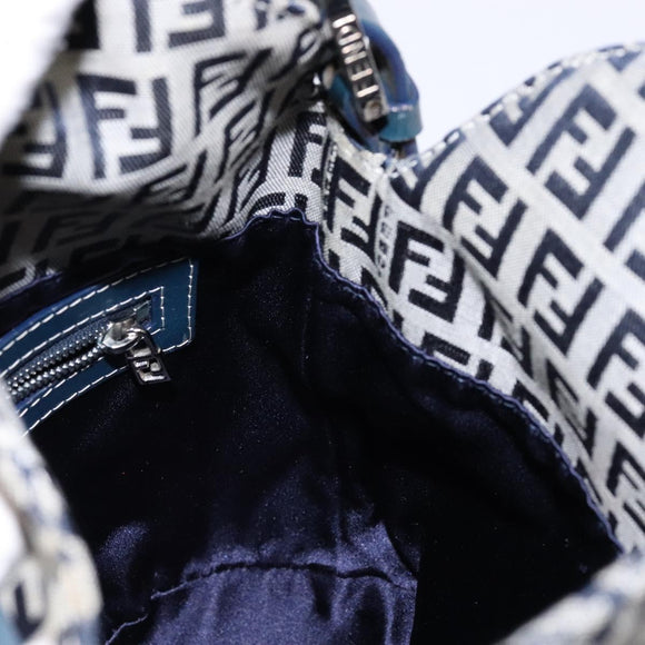 FENDI Zucchino Canvas Mamma Baguette Shoulder Bag Navy Gold Auth 139307