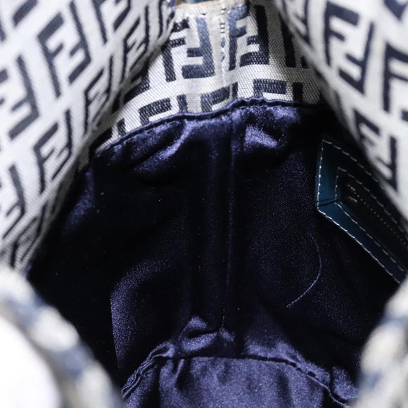 FENDI Zucchino Canvas Mamma Baguette Shoulder Bag Navy Gold Auth 139307