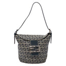 FENDI Zucchino Canvas Mamma Baguette Shoulder Bag Navy Gold Auth 139307-13