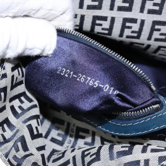 FENDI Zucchino Canvas Mamma Baguette Shoulder Bag Navy Gold Auth 139307