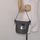 FENDI Zucchino Canvas Mamma Baguette Shoulder Bag Navy Gold Auth 139307-22