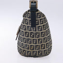 FENDI Zucchino Canvas Mamma Baguette Shoulder Bag Navy Gold Auth 139307-3