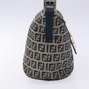 FENDI Zucchino Canvas Mamma Baguette Shoulder Bag Navy Gold Auth 139307-4