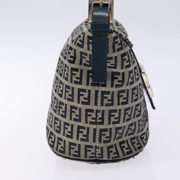 FENDI Zucchino Canvas Mamma Baguette Shoulder Bag Navy Gold Auth 139307