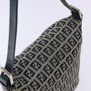 FENDI Zucchino Canvas Mamma Baguette Shoulder Bag Navy Gold Auth 139307-6