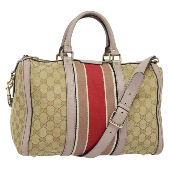 GUCCI GG Canvas Sherry Line Hand Bag 2way Beige Gold 247205 Auth 139336