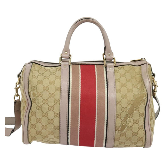GUCCI GG Canvas Sherry Line Hand Bag 2way Beige Gold 247205 Auth 139336