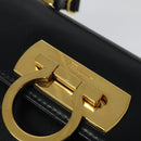 Salvatore Ferragamo Gancini Hand Bag Leather 2way Black Gold Auth 139351-19