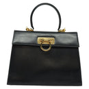 Salvatore Ferragamo Gancini Hand Bag Leather 2way Black Gold Auth 139351-13