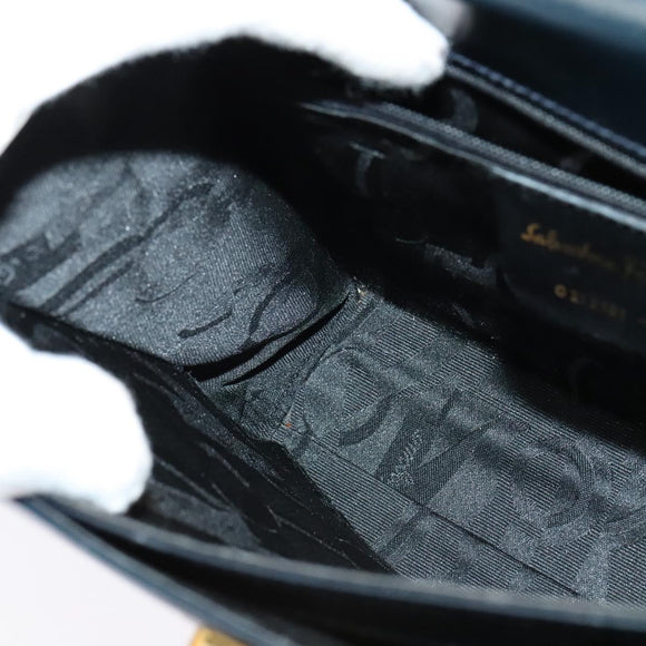 Salvatore Ferragamo Gancini Hand Bag Leather 2way Black Gold Auth 139351