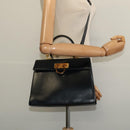 Salvatore Ferragamo Gancini Hand Bag Leather 2way Black Gold Auth 139351-24