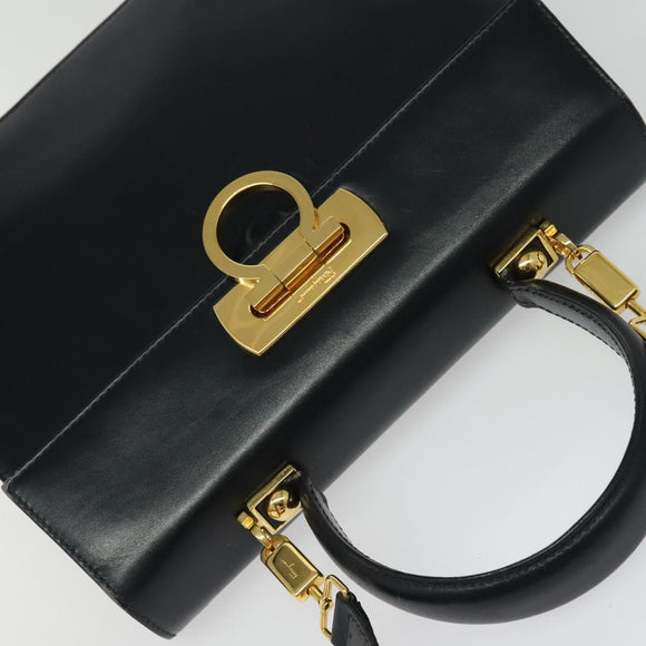 Salvatore Ferragamo Gancini Hand Bag Leather 2way Black Gold Auth 139351