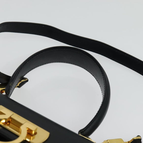 Salvatore Ferragamo Gancini Hand Bag Leather 2way Black Gold Auth 139351