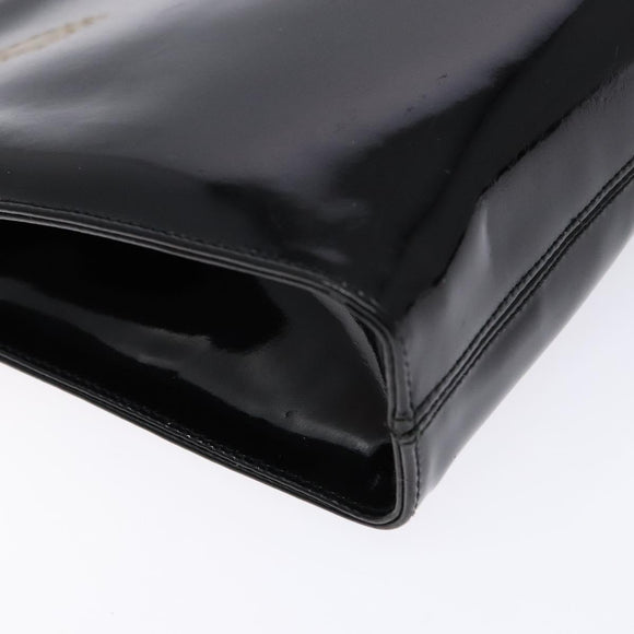 Salvatore Ferragamo Gancini Chain Shoulder Bag Enamel Black Gold Auth 139352