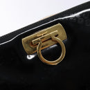 Salvatore Ferragamo Gancini Chain Shoulder Bag Enamel Black Gold Auth 139352-14