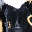 Salvatore Ferragamo Gancini Chain Shoulder Bag Enamel Black Gold Auth 139352-19