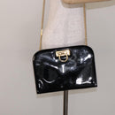 Salvatore Ferragamo Gancini Chain Shoulder Bag Enamel Black Gold Auth 139352-21