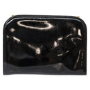 Salvatore Ferragamo Gancini Chain Shoulder Bag Enamel Black Gold Auth 139352-3