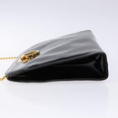 Salvatore Ferragamo Gancini Chain Shoulder Bag Enamel Black Gold Auth 139352-5