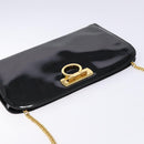Salvatore Ferragamo Gancini Chain Shoulder Bag Enamel Black Gold Auth 139352-6